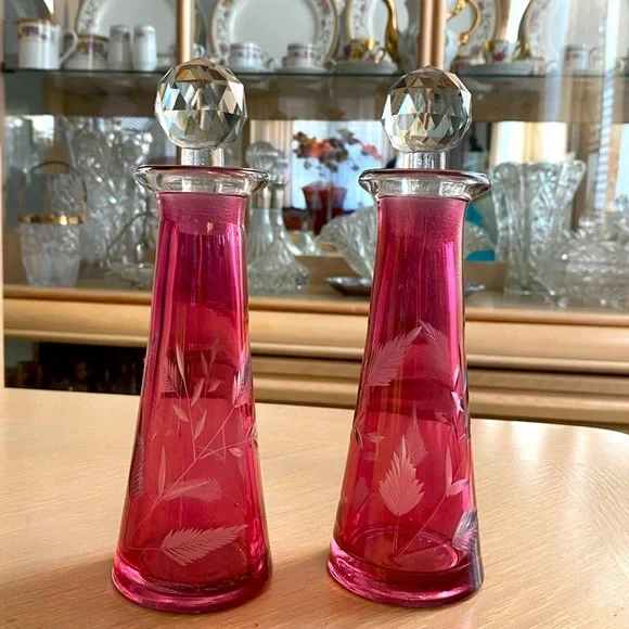 Vintage Cranberry Glass Decanters - Picture 4 of 5